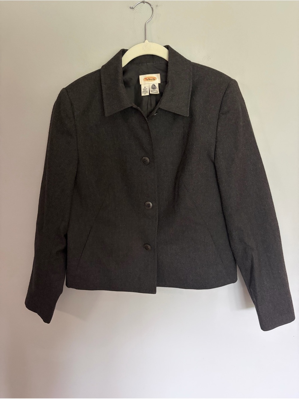 Vintage Talbots Blazer Jacket Size 8 Gray USA Made 90s Minimalism Pure New Wool